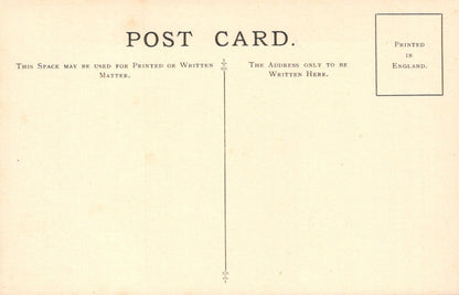 Vintage postcard with printed text and a vertical line on a beige background