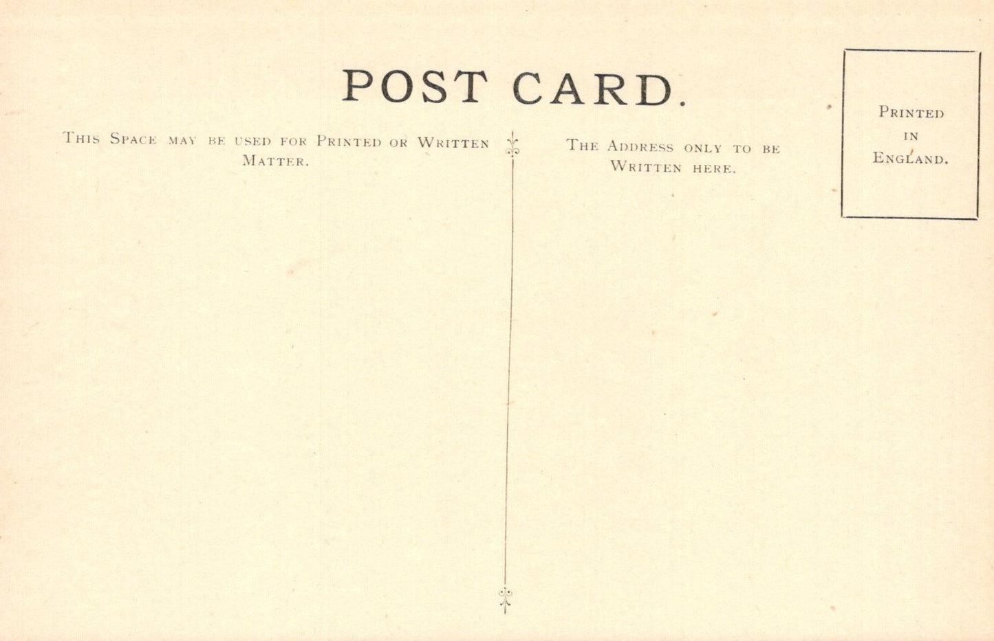 Vintage postcard with printed text and a vertical line on a beige background