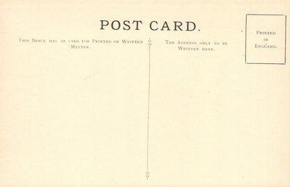 Vintage postcard with printed text and a vertical line on a beige background