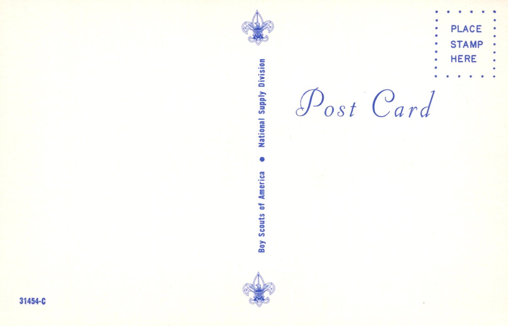 Blank postcard with blue text and graphics on a white background