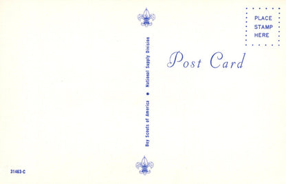 Vintage postcard with Boy Scouts of America logo and text on a light background