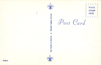 Vintage postcard with Boy Scouts of America logo and text on a light background