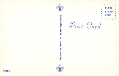 Vintage postcard with Boy Scouts of America logo and text on a light background