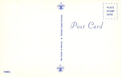 Blank postcard with Scout logo and text on a light gradient background