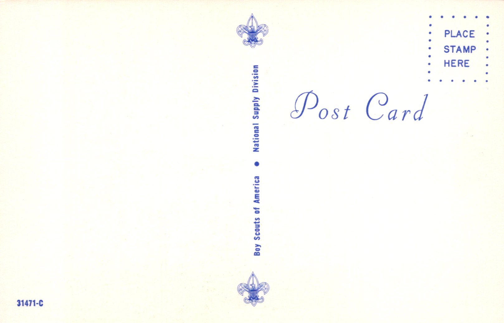 Vintage postcard with Boy Scouts of America logo and text on a white background