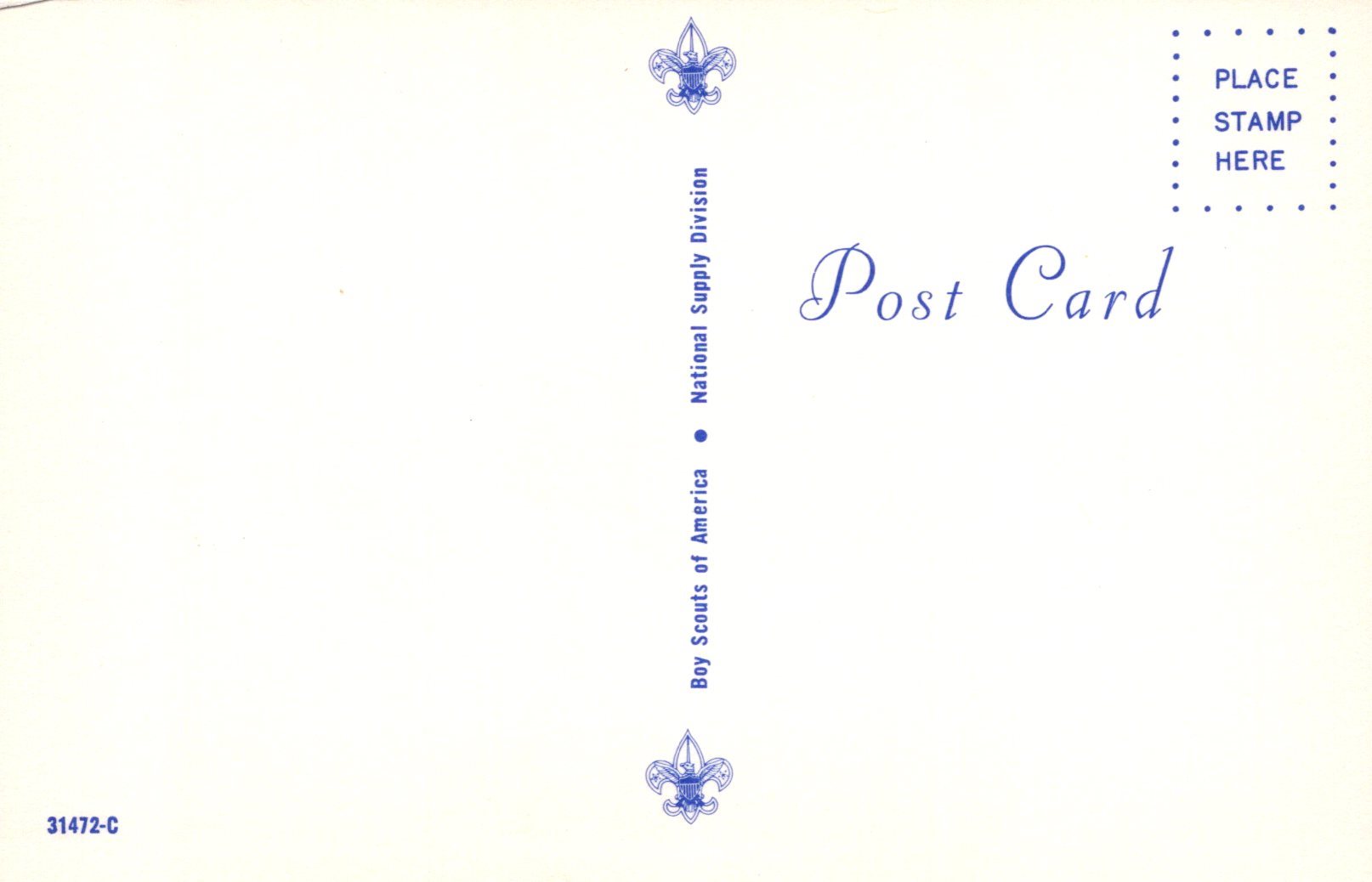 Vintage postcard with Boy Scouts of America logo and text on a white background