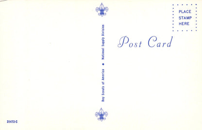Vintage postcard with Boy Scouts of America logo and text on a white background