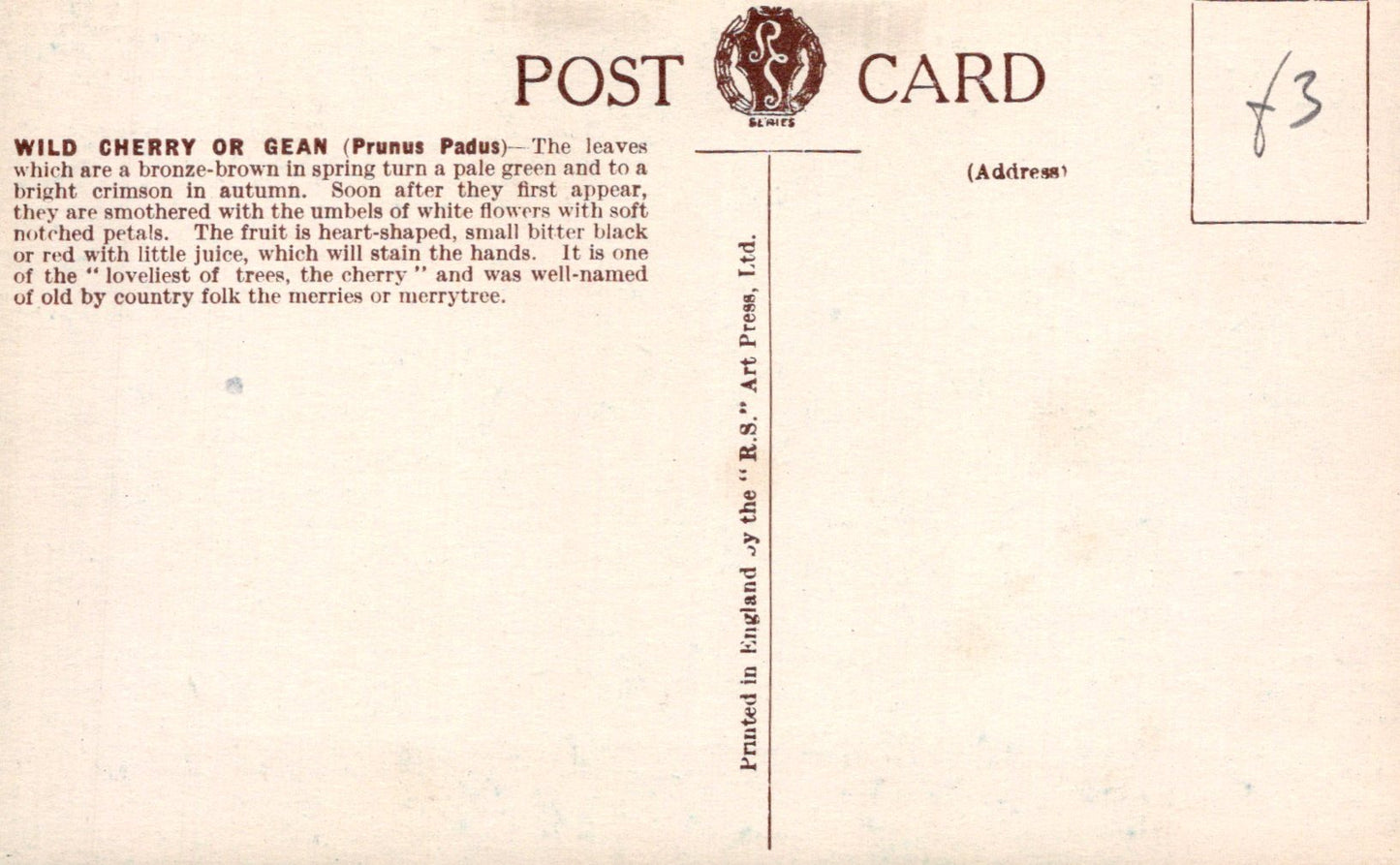 Vintage postcard with text and a logo on a beige background