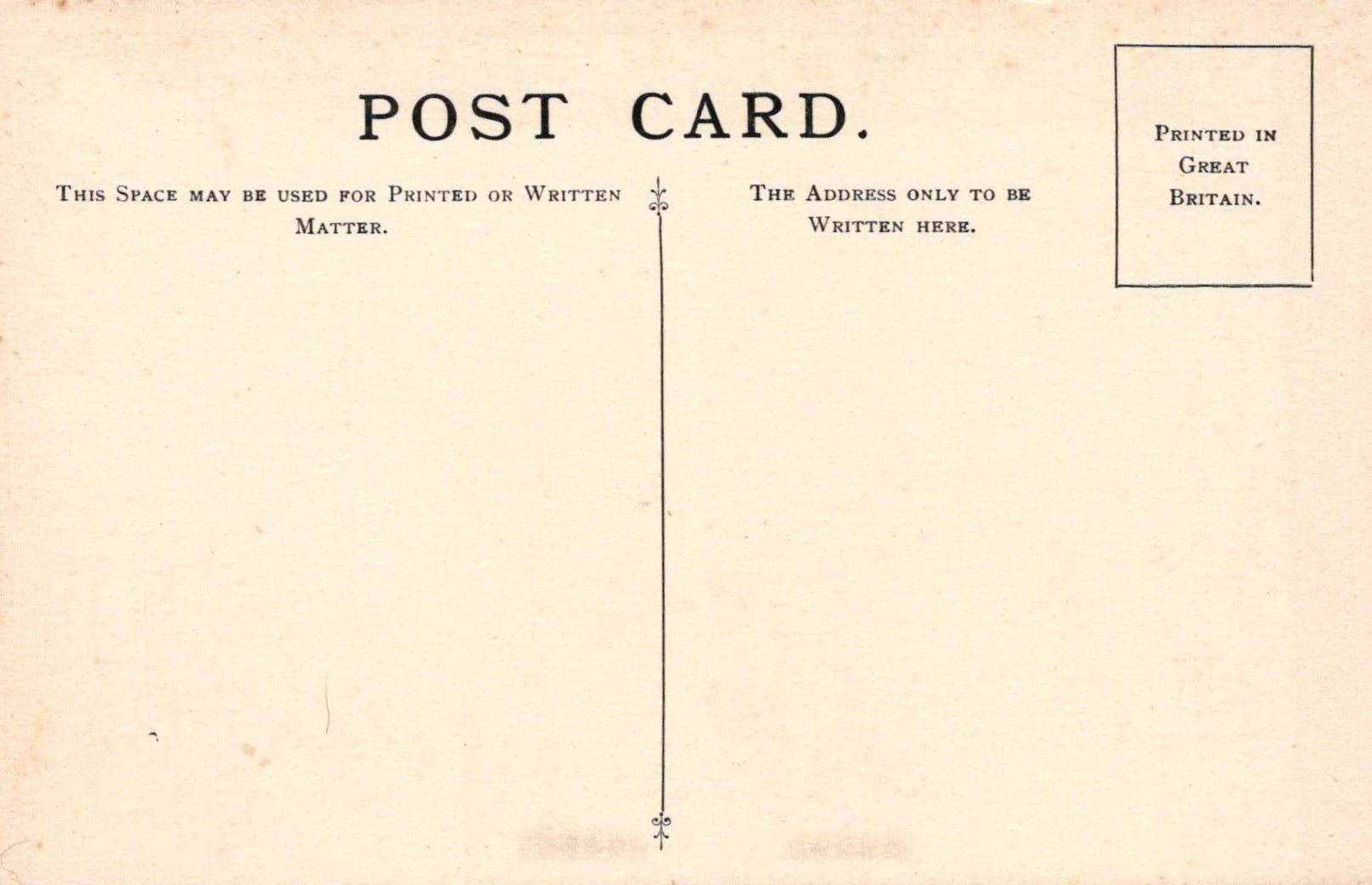 Vintage postcard with printed text and a vertical line on a beige background