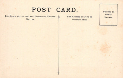 Vintage postcard with printed text and a vertical line for writing on it.