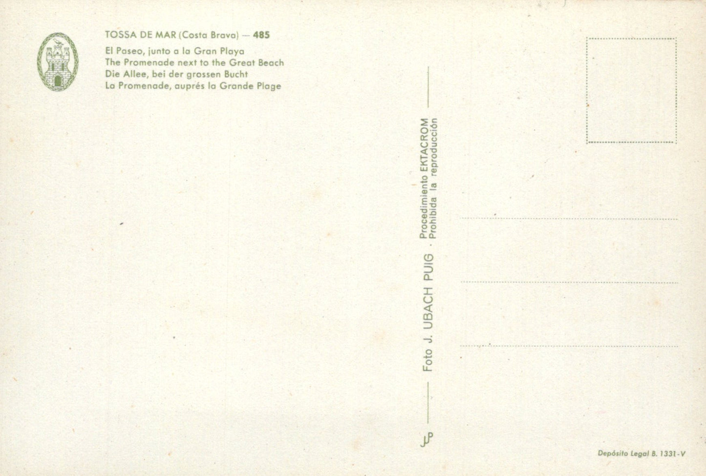 Back of a postcard with text and a logo, featuring a light beige background.