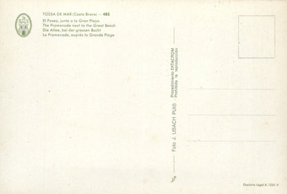 Back of a postcard with text and a logo, featuring a light beige background.