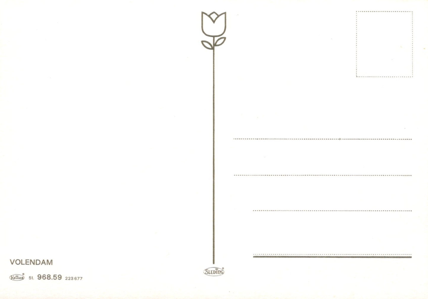 Blank postcard with a tulip design on the top left corner