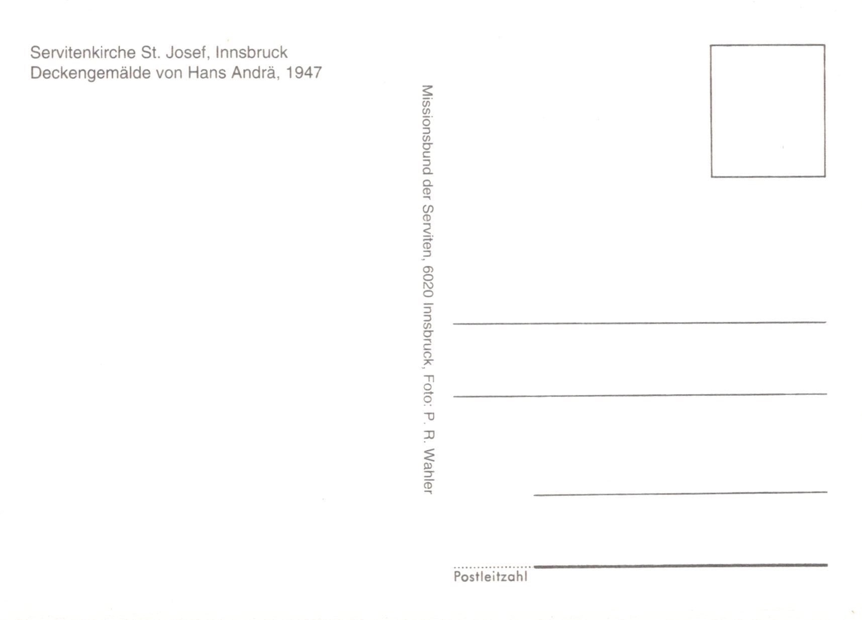 Blank postcard with text and a small square area for a photo, on a white background.