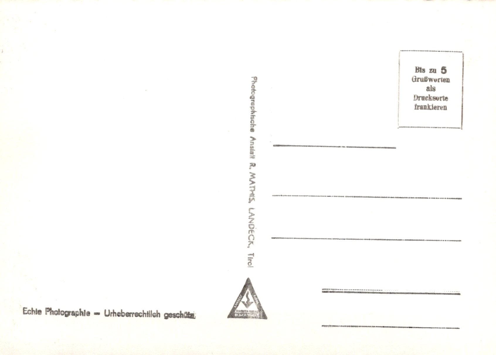 Back of a postcard with text and a logo on a white background