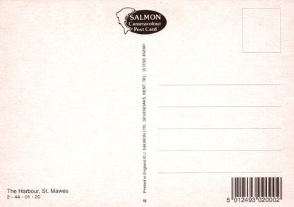 Back of a postcard with Salmon Cameracolour logo and text