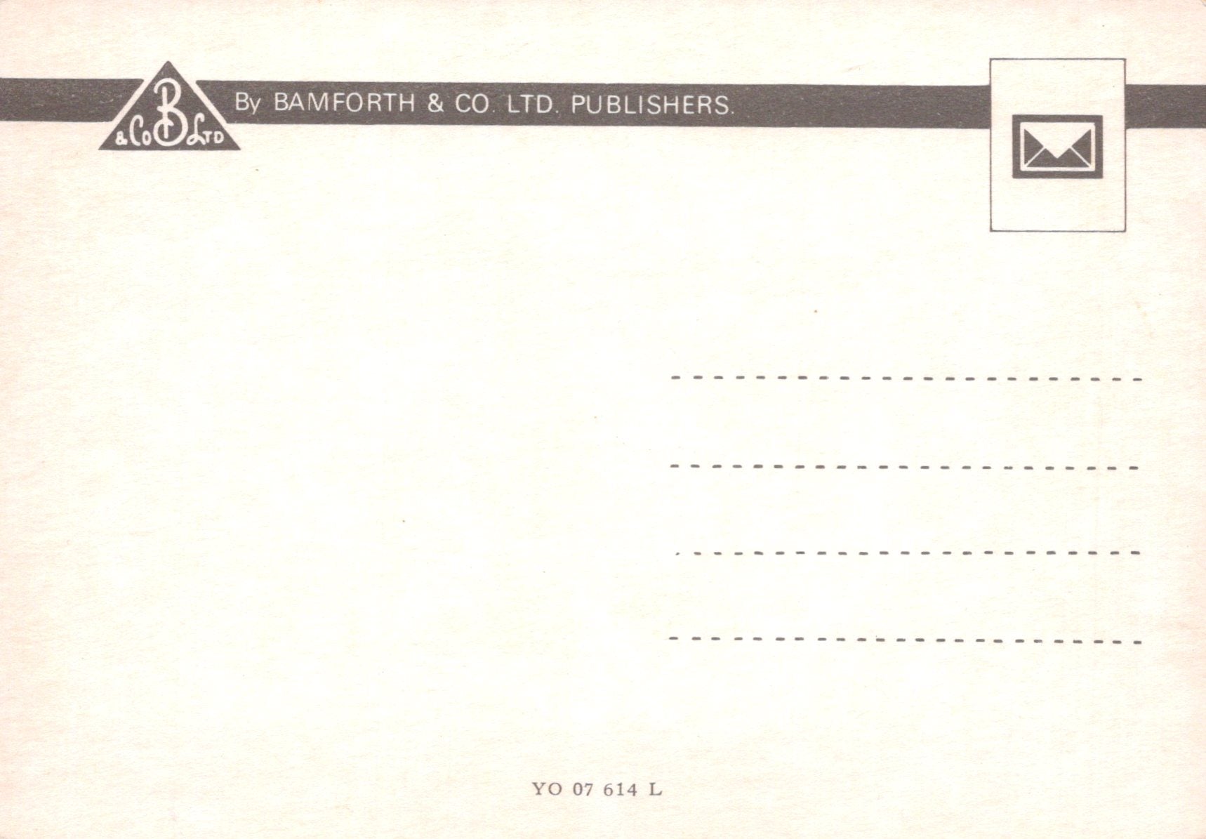 Vintage-style postcard with Bamforth & Co Ltd Publishers branding on a beige background