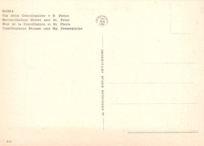 Back of a postcard with text in multiple languages on a light background