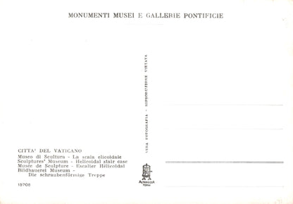 Vintage postcard with text and a logo, featuring 'Monumenti Musei e Gallerie Pontificie' and 'Vatican City'.