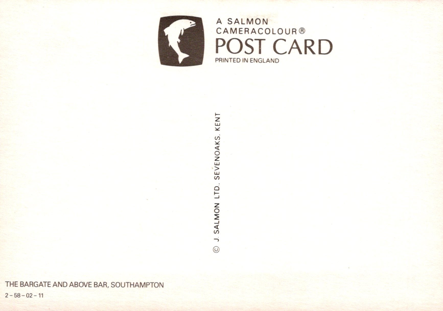 Back of a Salmon Cameracolour postcard with branding and text.
