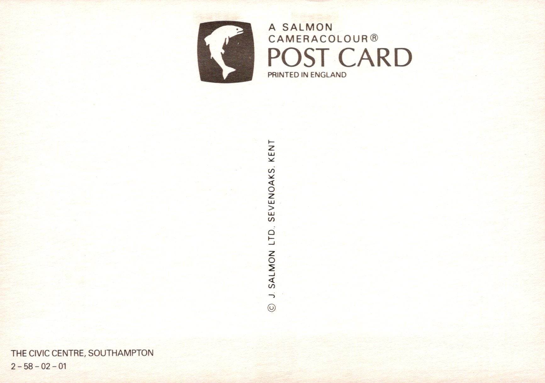 Back of a Salmon Cameracolour postcard with branding and text.