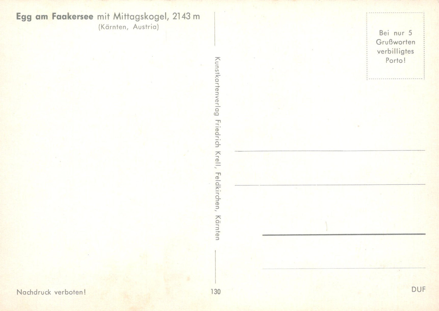 Austria Postcard - Egg Am Faakersee Mit Mittagskagel  VT314