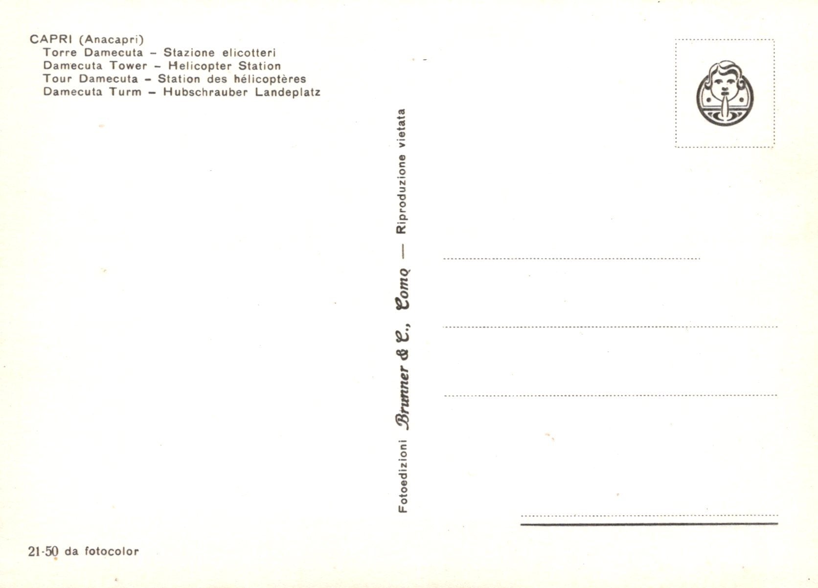 Back of a postcard with text and a logo, featuring a light gradient background.