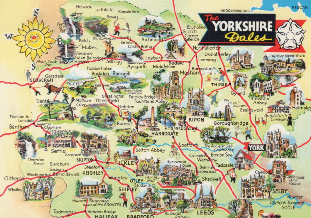 Maps Postcard - Map Showing The Yorkshire Dales   VT332