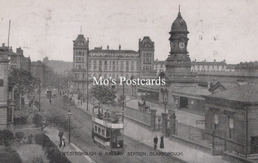Yorkshire Postcard - Scarborough, Westborough and Railway Station   SW18879