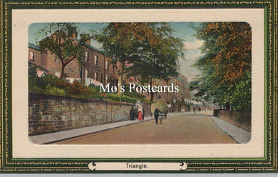 Vintage-style postcard with a scenic street view and 'Mo's Postcards' branding.