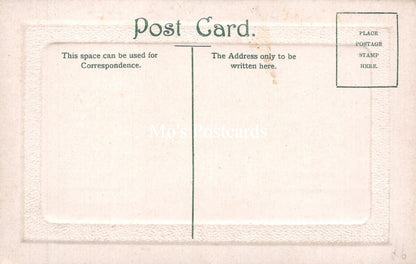 Vintage-style postcard with text and a white center