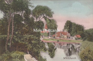 Vintage postcard of a scenic view with a river, trees, and buildings, labeled 'Mo's Postcards'.