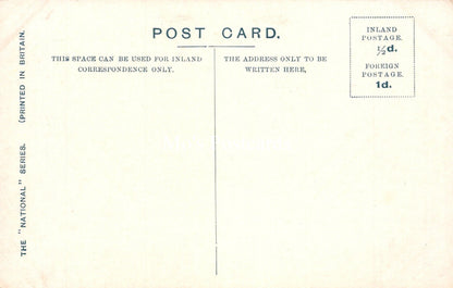 Back of a vintage postcard with printed text and postage information.