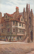 Load image into Gallery viewer, Illustration of John Knox&#39;s House in Edinburgh with a church and people on a street.
