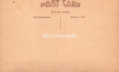 Vintage-style postcard with 'Mo's Postcards' branding on a brown background