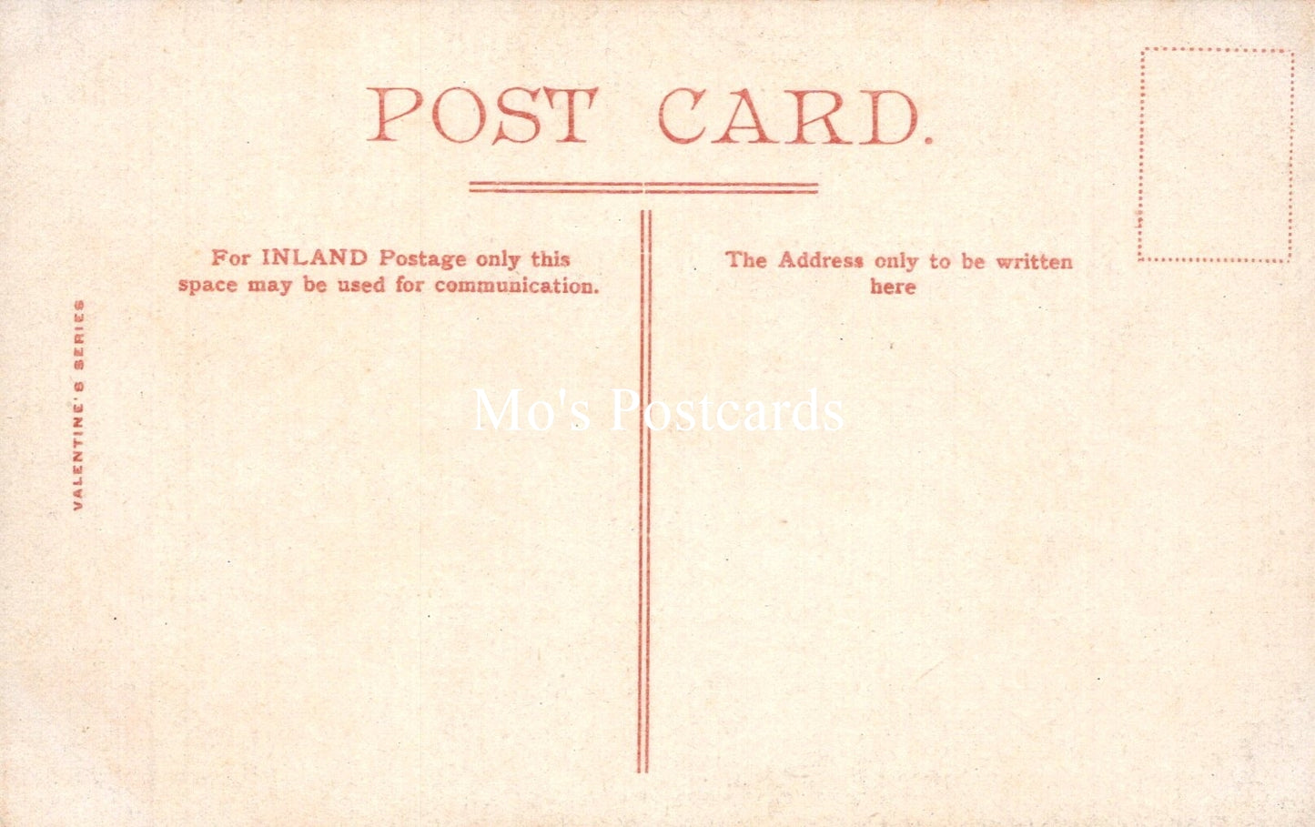 Vintage-style postcard with text and a brand name on a beige background