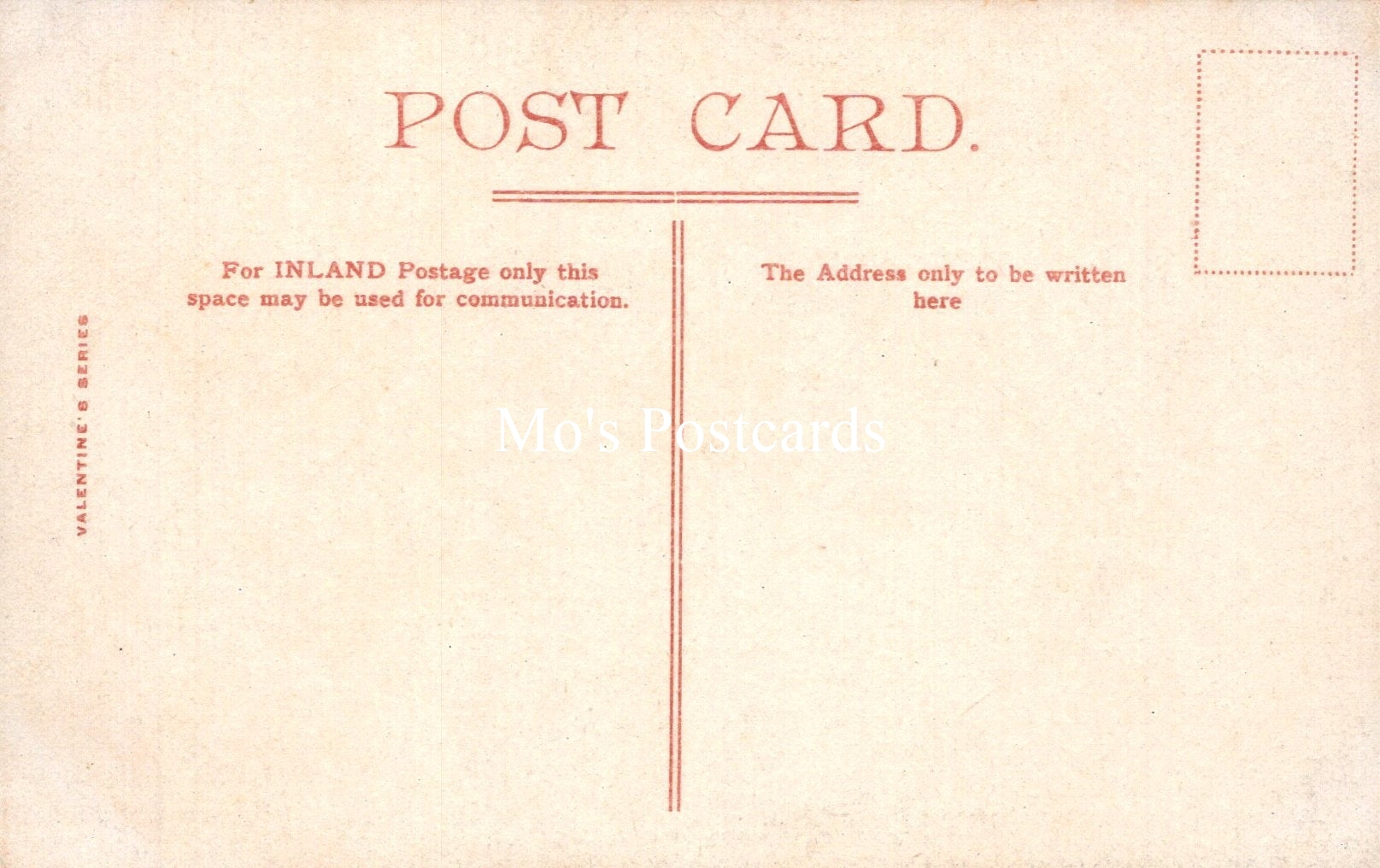 Vintage-style postcard with text and a brand name on a beige background