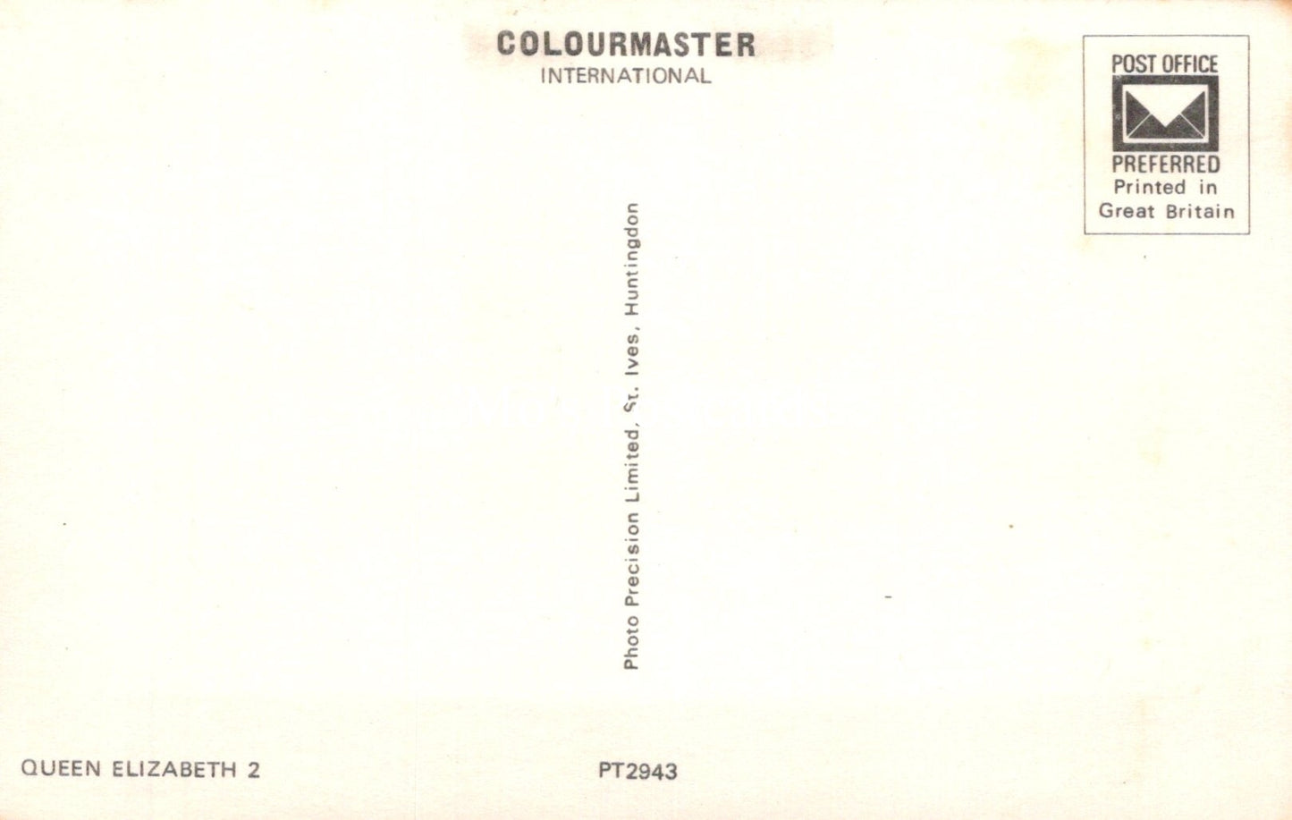 Back of a postcard with 'Colourmaster International' branding and text.