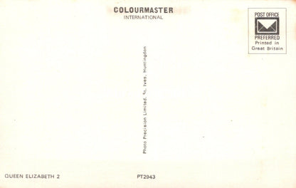 Back of a postcard with 'Colourmaster International' branding and text.