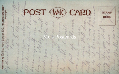 Vintage-style postcard with handwritten text and 'Mo's Postcards' branding.