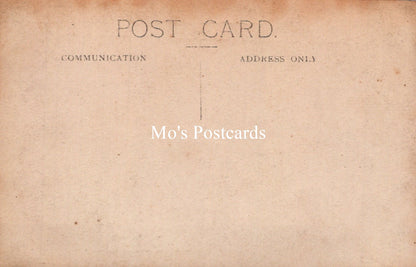Vintage-style postcard with 'Mo's Postcards' branding on a brown background