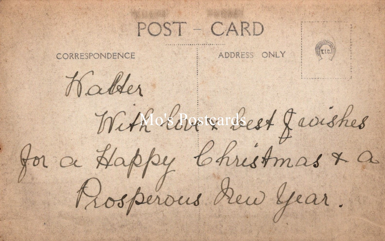 Vintage postcard with handwritten text and 'Mox Postcards' branding.
