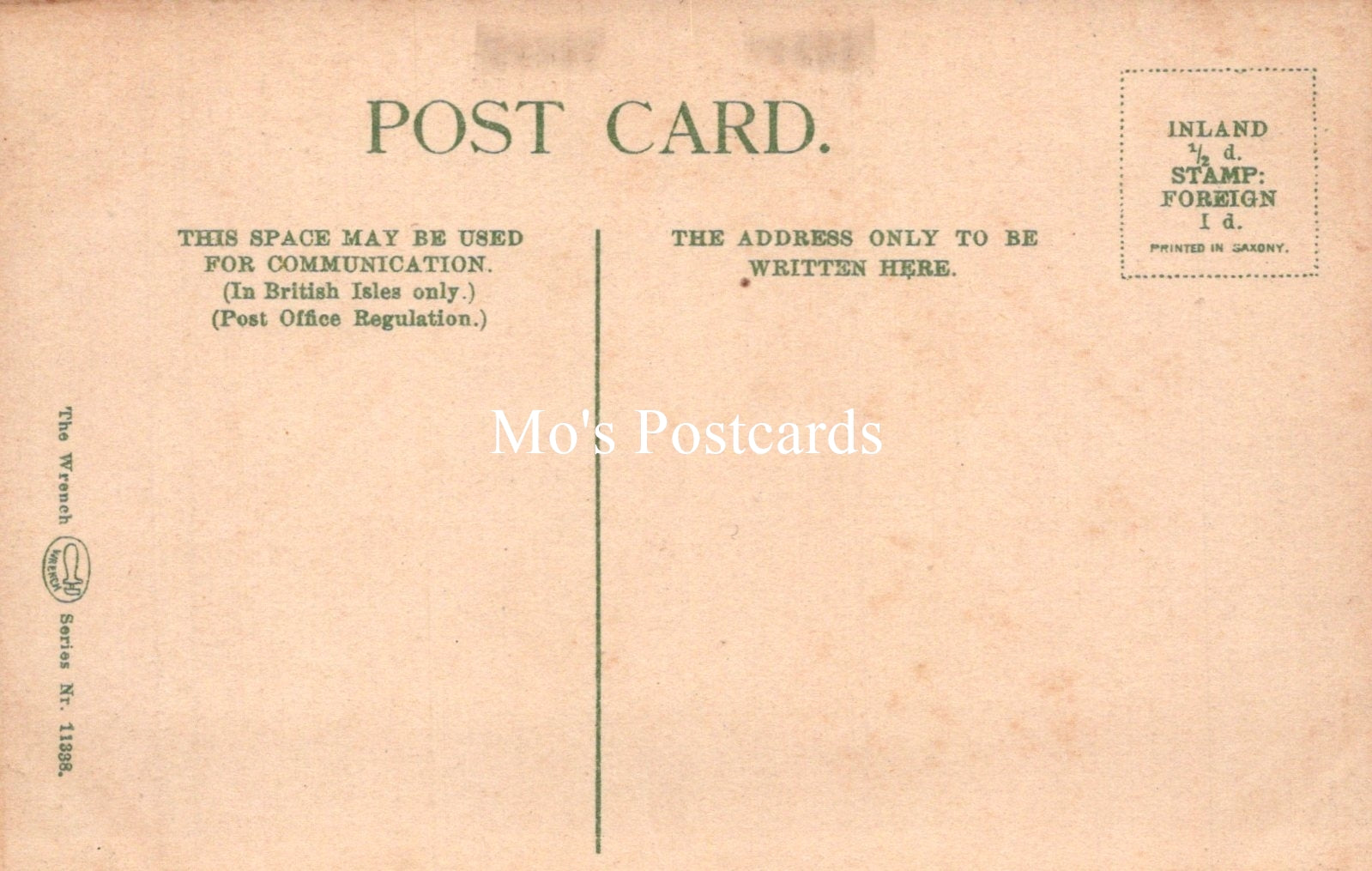 Vintage postcard with text and a stamp placeholder on a beige background