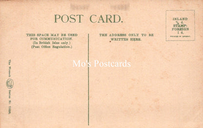 Vintage postcard with text and a stamp placeholder on a beige background