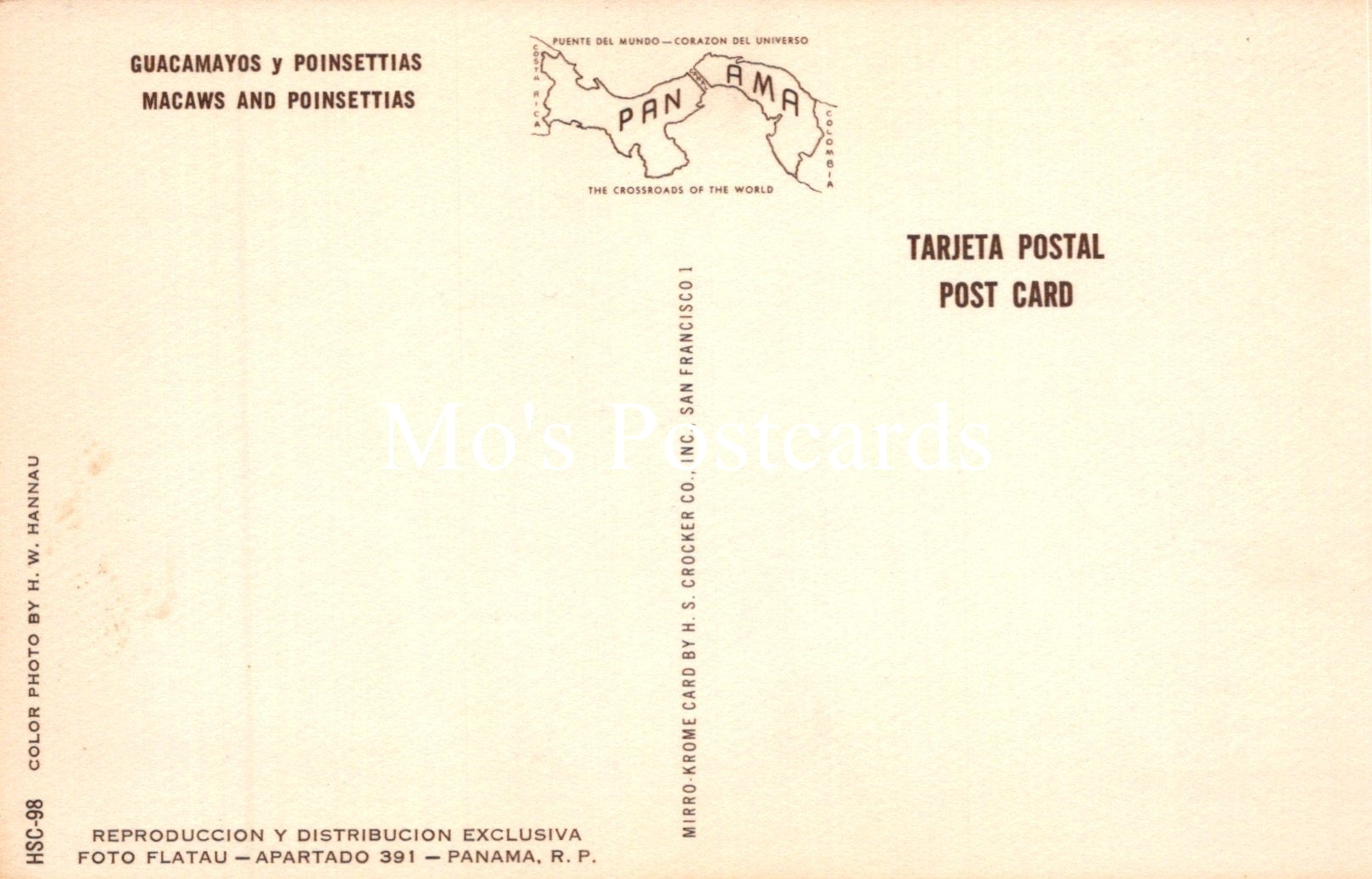 Vintage postcard from Panama with a map and text
