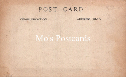 Vintage-style postcard with 'Mo's Postcards' text on a brown background