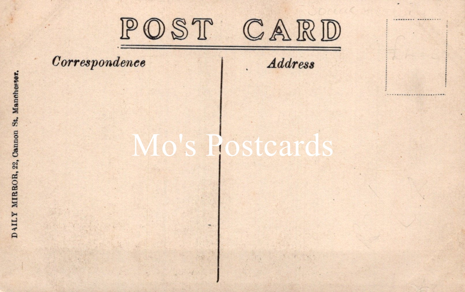 Vintage-style postcard with 'Mo's Postcards' branding on a beige background