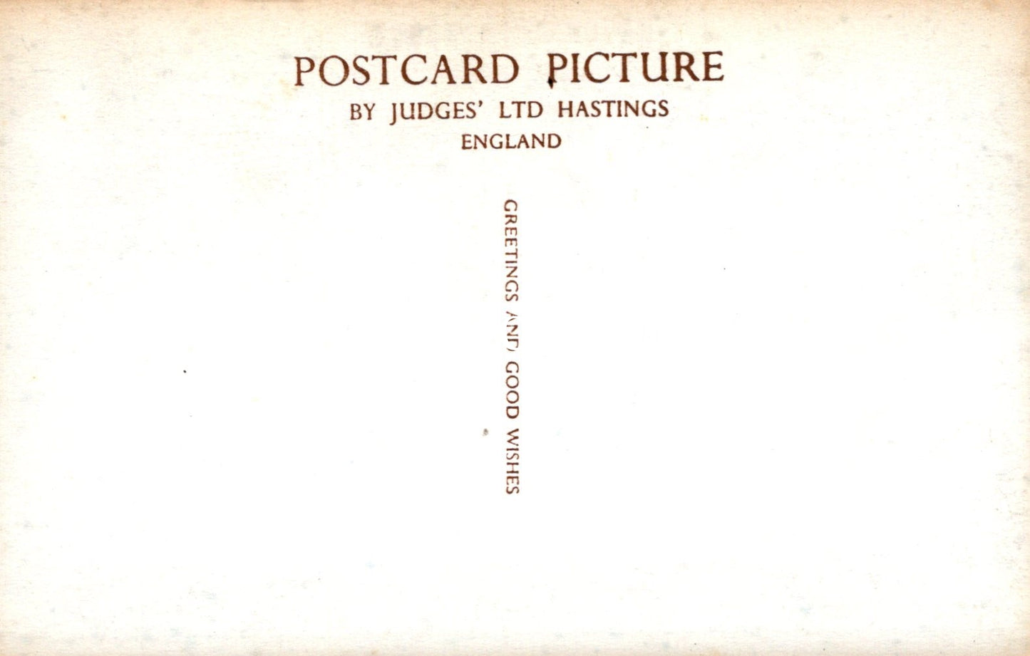 Vintage postcard with text 'Postcard Picture by Judges' Ltd Hastings England' on a beige background
