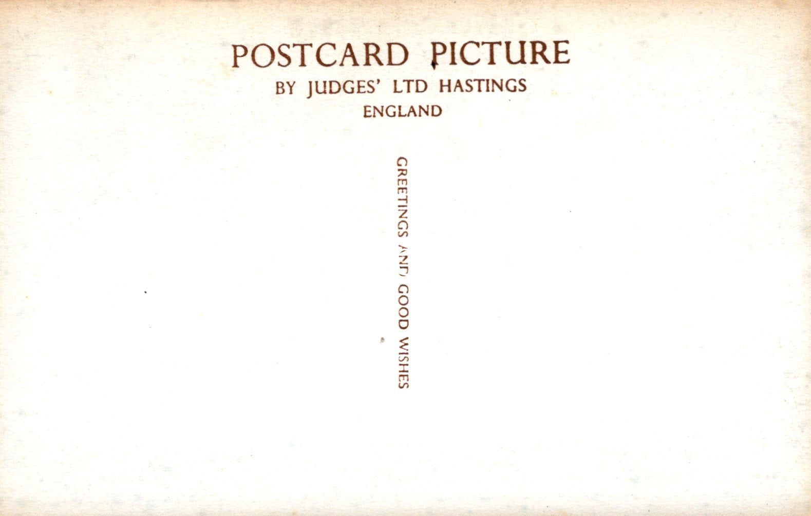 Vintage postcard with text 'Postcard Picture by Judges' Ltd Hastings England' on a beige background