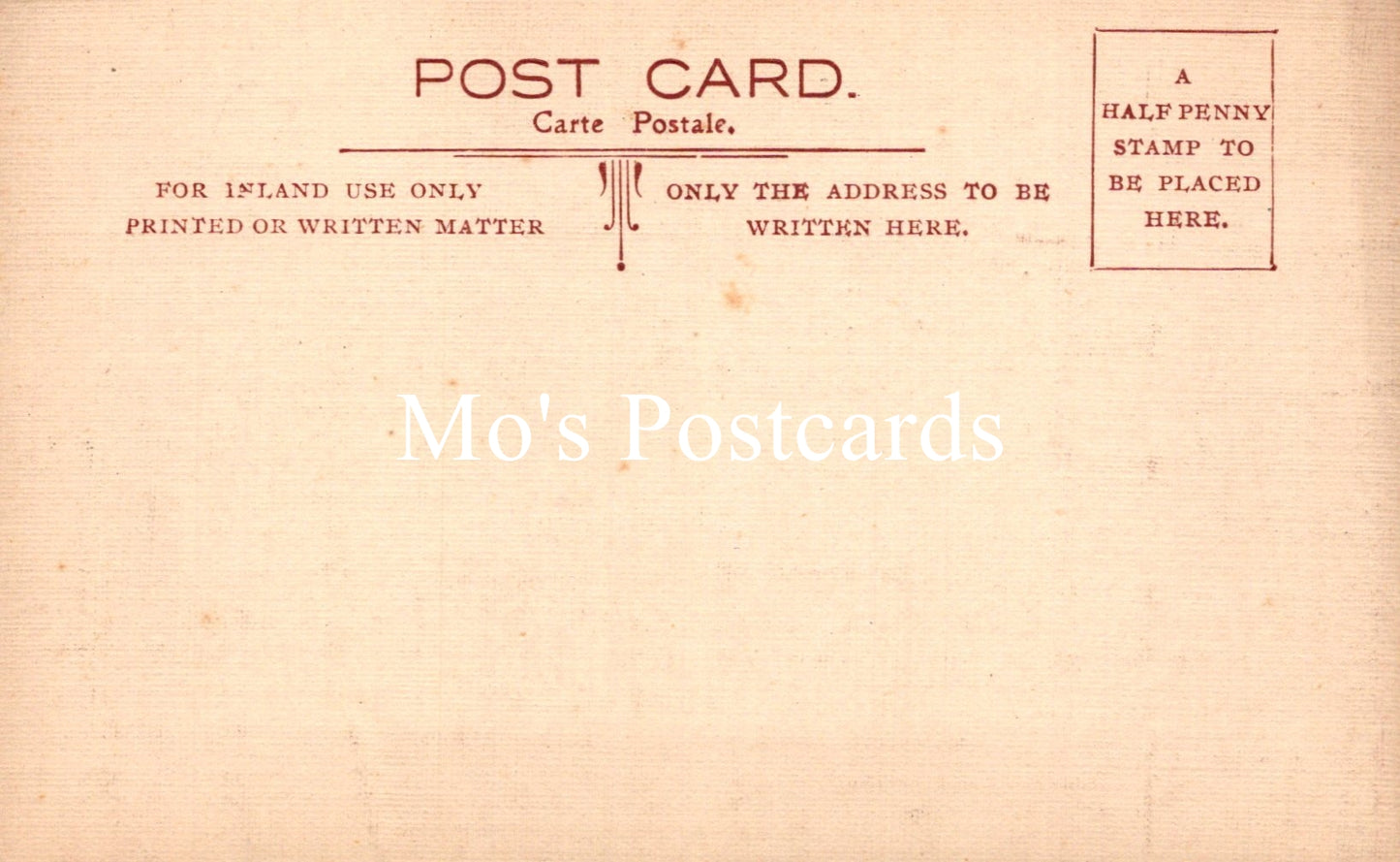Vintage-style postcard with 'Mo's Postcards' branding on a beige background